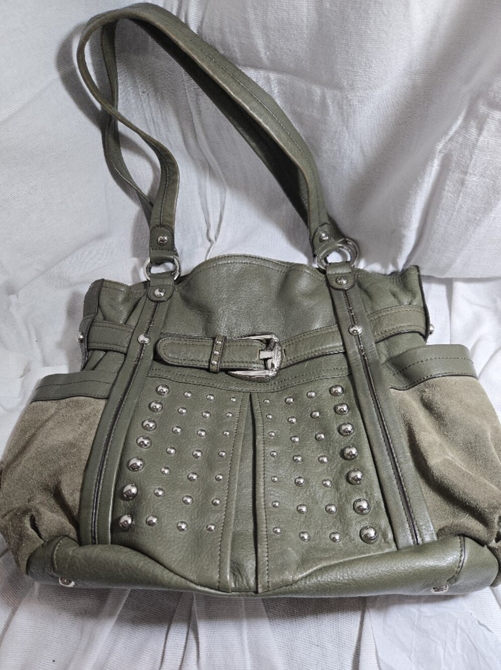Olive Green Studded Shoulder Bag